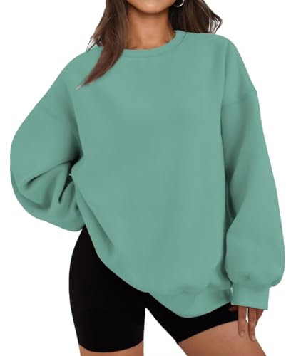 LACOZY Womens Sweatshirts Oversized Solid Color Sweatshirt Long Sleeve Crew Neck Casual Loose Blouses Flecking Green XL