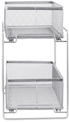 HUOLE 2 Tier Organizer mit Speicher Unter Waschbecken Schiebeschrank Korb herausziehen Snack Organizer Küche Bad Schlafzimmer Büro -35*18*32,5cm