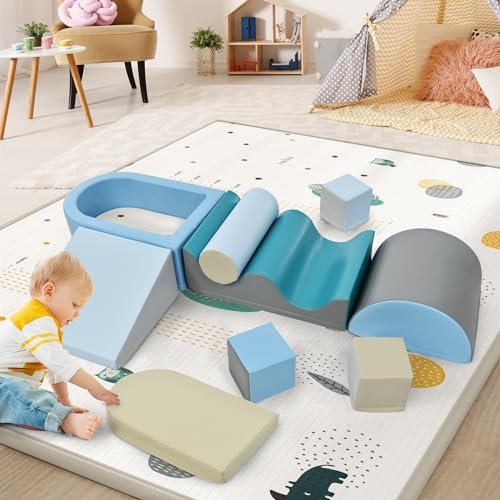 Merax 9 TLG. Schaumstoff Bausteine für Kinder, XXL Riesenbausteine, Bunte Weiche Schaumstoff-Elemente zum Toben und Klettern, Softbausteine für Vorschulalter & Babys