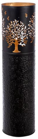 Windlicht Lebensbaum aus Metall, 70 cm hoch, Schwarz mit goldfarbenem Innenleben