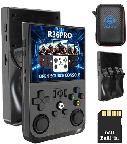 Console de jeu portable R36PRO, console de jeu rétro 4 000 mAh nouvellement lancée plus rapide et meilleure qualité sonore, écran IPS de 3,5 pouces 640 x 480 lecteur de jeu open source pour enfants