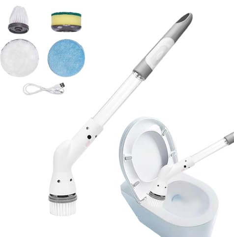 Kabellose rotierende Bürste, elektrische rotierende Bürste, Duschreinigungsbürste mit 4 austauschbaren Bürstenköpfen | wasserdichte Bürste zum Reinigen von Dusche, Mörtel und Spüle