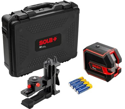 Sola X2 GREEN PROFESSIONAL Kreuzlinienlaser grün mit flexibler Wandhalterung - Linienlaser für Innenausbau & Trockenbau, Laser Messgerät mit scharfen Linien, großer 170° Arbeitsbereich