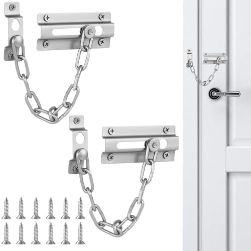2-Pack Door Lock Door Security Chain, Anti-Theft Door Lock, Nickel-Plated Manganese Steel Reinforced 9-Ring Kit (Includes 6 Rust-Resistant Screws) Apartment/Outdoor Door Chains for Front Door