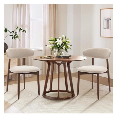 FSDFKPOP Esszimmerstühle 4er-Set, Moderne, mit Stoff gepolsterte Küchen-Seitenstühle, Esszimmerstuhl im Bauernhaus-Stil mit Fußrasten, Beige(Walnut,Set of 2)