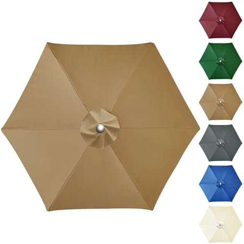 NAKIHOUSE Housse de rechange pour parasol de terrasse, 2 m, 6 baleines, housse en tissu, auvent de rechange, pour cour, jardin, plage, piscine, kaki, 2.5m-6Streben