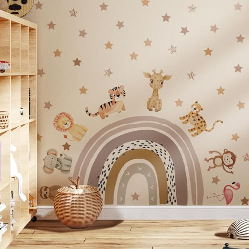 Neukids Wandsticker Regenbogen Boho,Stern Alle Arten Von Tieren Wandtattoo | Selbstklebend Wandaufkleber für Mädchen Schlafzimmer Kinderzimmer Wohnzimmer Babyzimmer Wanddeko