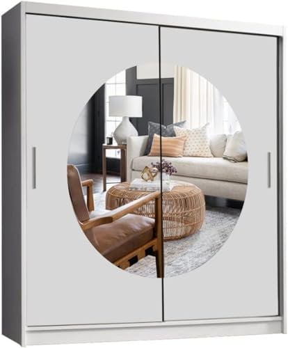 SLIDING WARDROBE 4U Iowa Modern Free Standing Sliding Mirror Door Wardrobe (White, 150cm)