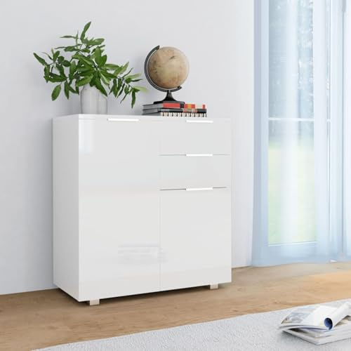 Tidyard Sideboard Hochglanz-Weiß 71x35x80 cm Holzwerkstoff Küchenbuffet Stauraum Schrank für Küche Esszimmer Wohnbereich