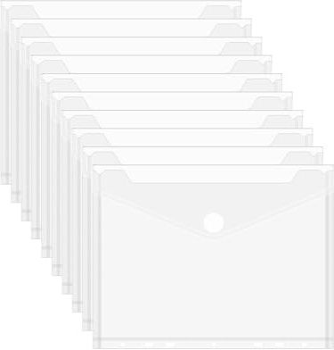 JEFURE A5 Dokumententasche, mit Klettverschluss, Transparent, 10 Stück | Dokumentenmappe mit 7 Löchern, Wasserabweisend, für Dokumente Organisation, Büro und Schule
