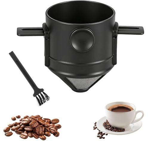 Permanenter Kaffeefilter aus Edelstahl 304, Zusammenklappbar mit Reinigungsbürsten Papierloser Dauer Wiederverwendbarer Kaffeefilter Zusammenklappbar für Zuhause Büro Reisen und Camping
