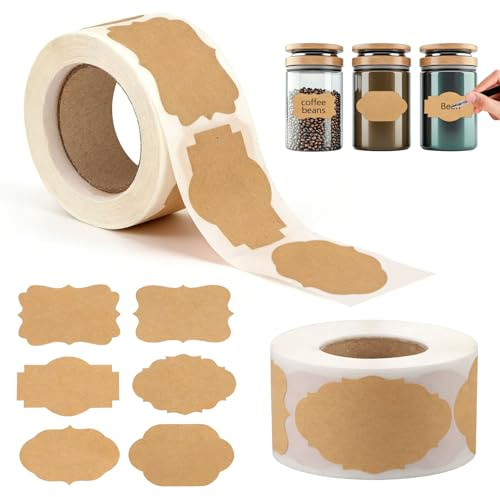 500 Stück Geschenkaufkleber zum Beschriften,Klebeetiketten Marmeladengläser | Kraftpapier Flaschenetiketten Selbstklebende Etiketten zum Beschriften Stickers für Geschenktüten Umschläge(30x50mm)