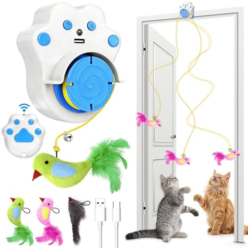 Elektrisches Katzenspielzeug, Interaktives Katzenspielzeug Mit Fernbedienung, 360° Automatische Bewegung & Automatisch Einziehbar, USB Wiederaufladbar, Hängendes Design Für Wohnungskatzen, Blau