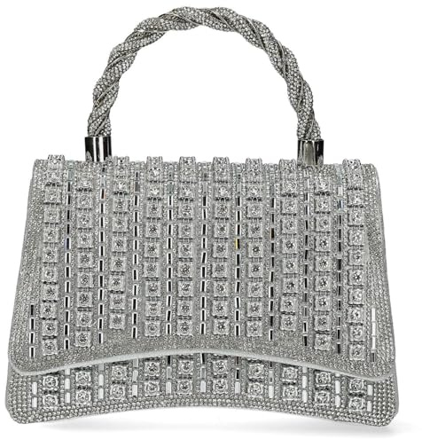 Laura Vita Mila 03 Damen Henkeltasche Handtasche in schillerndem Silber mit Glitzersteinchen. silber