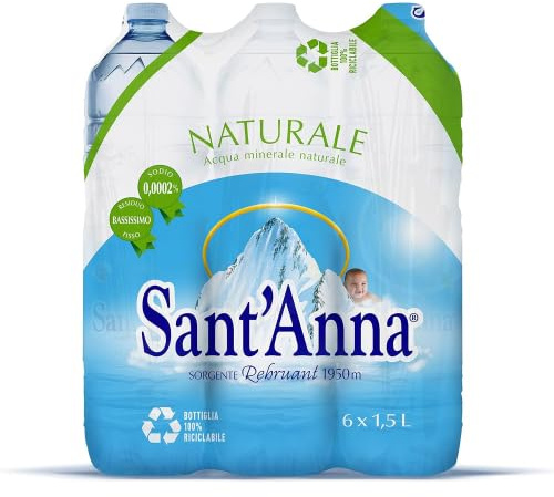 Sant'Anna Acqua Minerale Naturale, Bassissimo Sodio, Fonte Alpina, 1,5L, Confezione da 6 Bottiglie