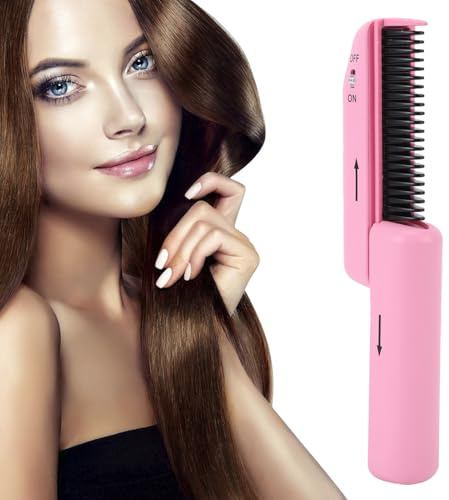 ZJchao Brosse Lissante Rose, Lisseur Fil avec Manche Rétractable et 22 Picots Chauffants pour un Coiffage Digne D'un Salon de Coiffure, Charge Rapide USB-C