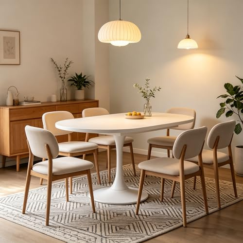 AuraFurn Ausziehbarer Tulpen-Esstisch, 100-130cm Rundtisch/Ovaler Tisch, MDF Küchentisch für 2-6 Personen, 80 cm Höhe, Moderner Esstisch für Wohnzimmer, Küche, Carbonstahl Gestell (Weiß)