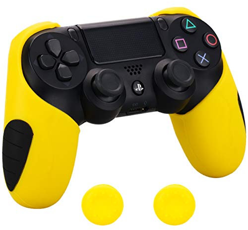 Pandaren® mezza pelle cover skin di silicone più spessa per il controller PS4 (giallo) x 1 + presa pollice thumb grips x 2