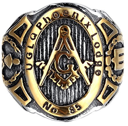 HIJONES Schmuck Herren Edelstahl Freimaurer Freimaurer Ringe, Herrschsüchtig, Europäische Stil, Gold Black Silver Größe 62 (19.7)