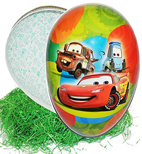 alles-meine.de GmbH XXL - Ostergras & Füll - Pappei 38 cm - Cars - Lightning McQueen - Auto - Osterei/Ei zum Befüllen - Deko Pappe Papp Pappeier - Dekoei Pappostereier Füll..