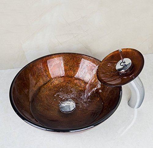 Gowe de salle de bain Lavabo Lavabo en verre peint à la main + Poignée simple robinet Toilettes de bain Lavabo Bouquet Ensemble de robinet mitigeur robinet
