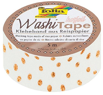 folia 26101 - Washi Tape, Klebeband aus Reispapier, Hotfoil rosegold Dots, 1 Rolle ca. 5 m x 15 mm - ideal zum Verzieren und Dekorieren