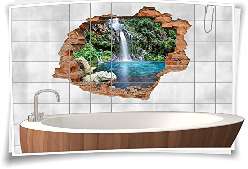 Medianlux Fliesenaufkleber Fliesenbild Aufkleber Sticker Wanddurchbruch Natur Klippen Wasserfall See, 135x90cm, 15x15cm (BxH)