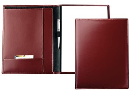 DELMON VARONE - Personalisierbare Schreibmappe DIN A4 aus Cambridge Top Grain Leder rot, Organizer Konferenzmappe mit Notizblock, Stiftschlaufe & Einsteckfächer, Echtleder Business Organisationsmappe