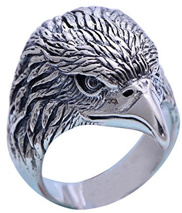 ForFox Vintage Schwarz 925 Sterling Silber Adler Kopf Ring Vogel Adlerring Schmuck für Herren Damen Größe 56
