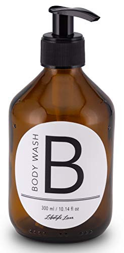 Lifestyle Lover Seifenspender aus Braunglas, Bernsteinfarben für Seife, Spüli, Shampoo, Lotionen (Body Wash 'B' 300ml)