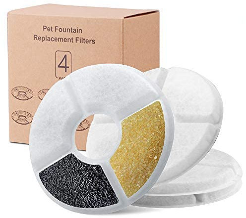 4 Packs Filters for Cat Water Fountains, Pet Fountain Replacement Filters with Resin and Active Carbon for Automatic Flower Water Dispenser Drinking Fountain