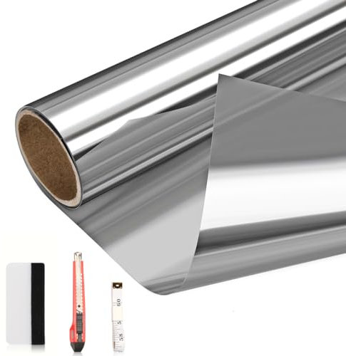 Arthome Vinilo Ventana Privacidad Vinilos Anti Sol Bloqueo Espejo Película No Adhesiva Estática Cling Control de Calor Reflectante Vidrio Vinilo Decorativos para Hogar, Oficina, 60cmx254cm, Plata