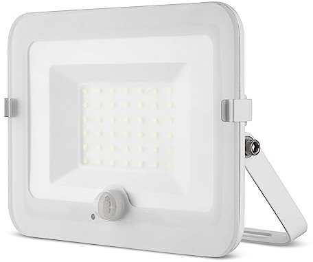 REV MIRANO Außenlampe mit Bewegungsmelder – IP44, LED Lampe 30W, 2700lm, 6500K, Erfassungswinkel 90° auf 7m – weiß