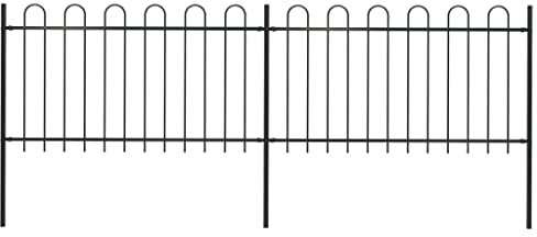 vidaXL Gartenzaun mit Bügel-Design Pfosten Metallzaun Schmuckzaun Zaun Zaunelemente Gitterzaun Stahlzaun Zäune Zaunfeld Tor Stahl 3,4x1m Schwarz