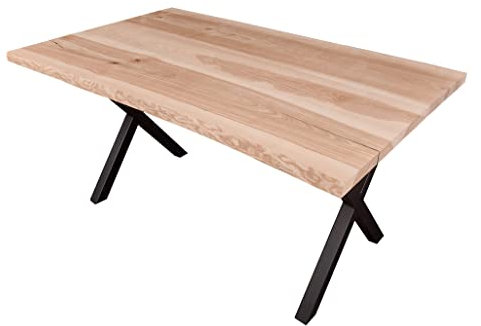 Exim Welt Esszimmertisch Massivholz - Esstisch Baumkante - Baumkantentisch, Tischplatte (Mittlere Biegung, Esche, 90 x 70 x 150 cm)