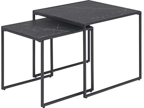 AC Design Furniture Ingelise quadratischer Satztisch 2er-Set, Tischplatte in schwarzer Marmoroptik, Couchtisch minimalistisches Design, Beistelltisch Wohnzimmer, Akzenttisch Flur, 1 Stück, H: 45 x B: 50 x T: 50 cm