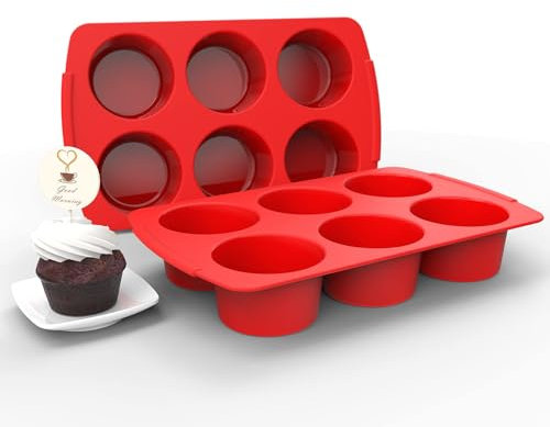 Aokinle Silicone Texas Muffin Pan, European LFGB Cupcake Jumbo Pan 6 Cups, Non-Stick Deep Big Cupcake Baking Pan, Perfect for Egg Muffin, Big Cupcake, BPA Free and High Temperature Resistance,Set of 2