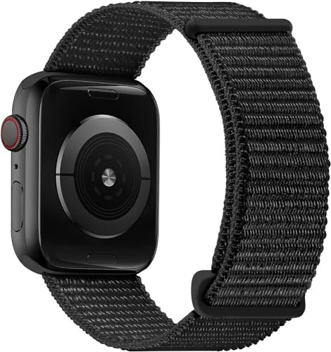 OXWALLEN Solo Loop Adjustable Braided Strap compatibile con cinturino Apple Watch 10/9/8/7/6/5/4 SE 2/1 42mm 41mm 40mm 38mm, Nylon Elastico Regolabile Sportivo Ricambio Cinturino, Black