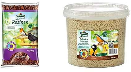 Dehner Natura Wildvogelfutter, Rosinen, 5 kg & Natura Wildvogelfutter, gehackte Erdnüsse, 5 l (3.4 kg)