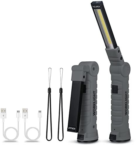 LED USB Rechargeable Torch,Vagocom Super Bright Flashlight COB Work Light,Mechanic Tools Gifts for Him Mens, Portable Inspection Lamps with Magnetic Base for Camping,Car Repair and Emergency (2 Pack)