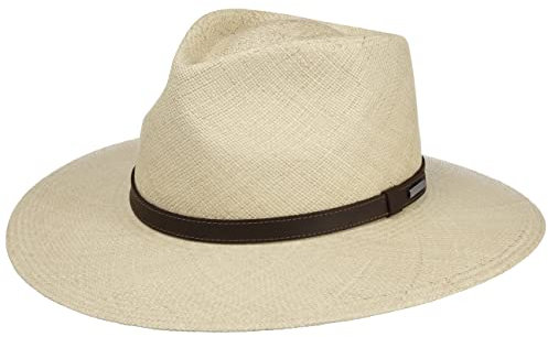 Stetson Uni Traveller Panamahut mit Lederband Herren - Handgefertigt in Ecuador - 100% Panamastroh - Mit Ledergarnitur - Kopfhöhe 12 cm, Krempenbreite 8.5 cm - Hut Frühjahr/Sommer Natur L (58-59 cm)