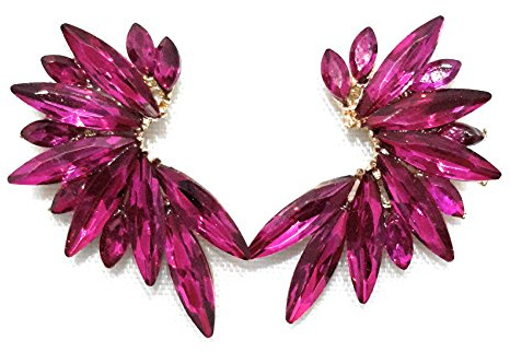 Pendientes Cristales Colores Mujer Pendientes Fiesta Boda Medio Aro, Fucsia
