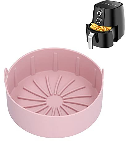Air Fryer Silicone Pot, 16cm ‑20℃‑220℃ Round Reusable Electric Fryer Basket Tray Food Safe Silicone Baking Accessory for Air Fryer, Microwave Oven, Steamer(Pink)