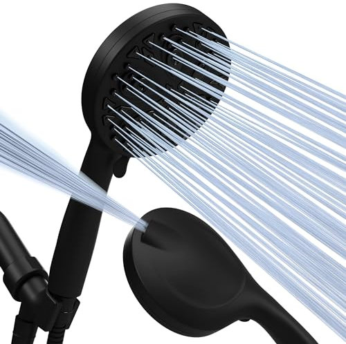 SparkPod 10 Spray Setting High Pressure Shower Head - Luxury 5 High Flow Hand Held Shower Head with High Pressure Jets - Handheld with Stainless Steel Hose & Bracket (Midnight Black Matte)