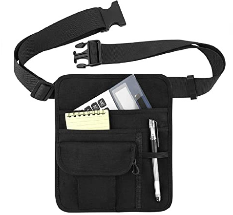 Gereton Restaurant Waiter Waist Money Pouch, Waitress Apron Bag Pencil Holder, Adjustable Black Restaurant 5-pocket Apron Pocket Organizer, for Cafes KTV