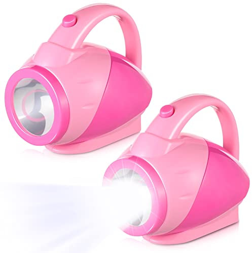 Nosiny Lot de 2 lampes de poche pour enfants en plastique rose avec poignée facile à prendre en main - Essentiels de camping pour enfants, garçons et filles