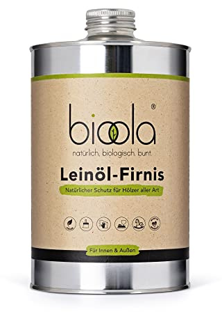 bioola® nature Leinöl-Firnis 1 Liter, plastikfrei verpackt - natürlich-biologischer Holzschutz für Innen & Außen - vegan & lebensmittelecht - Made in Germany