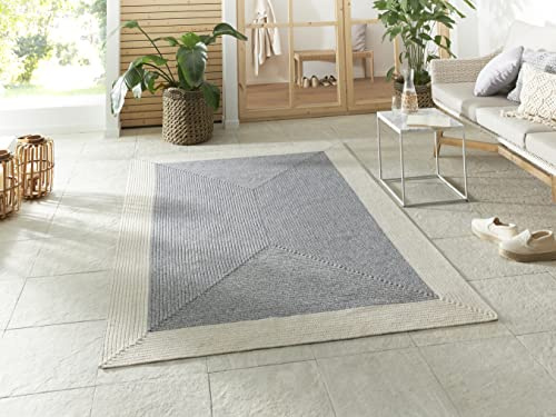 NORTHRUGS Trenzado Indoor & Outdoor Rug Weatherproof Easy Care Handmade Look for Indoor and Outdoor Use Woven Outdoor Rug Runner for Balcony, Patio, Living Room, Garden – Grey Cream, 80 x 150 cm