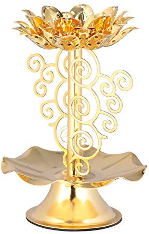 Supvox Leuchter 1Pc 4. 5-Zoll-Lotus-Carving-Kerzen Ghee-Lampen-Lotusbutter-Lampen Buddhistischer Kerzen Goldener Legierung für Einzigartige Wohnkultur Lotos Tee Stand