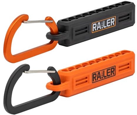Railer Screwdriver Bit Holder Storage Organizer – 10-Hole Black and Orange Bit Holder with Carabiner - 2 Pack